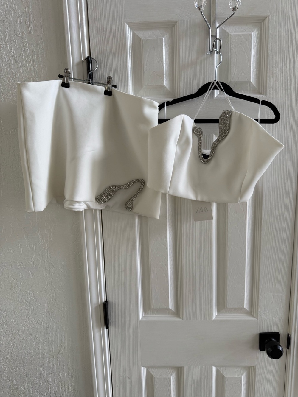 Zara White Embellished Two-Piece Skirt Set